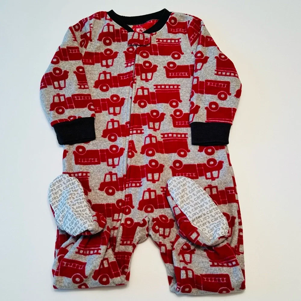 Carters 18M Warm Cozy Fleece Footed Fire Truck Fire Engine One Piece PJs Pajamas